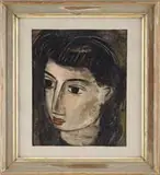 George J. Zachary Constant, Girl with Black Hair, Watercolor head portrait of a young woman shows a girl with black hair