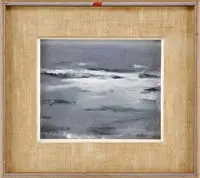 Philip Cecil Malicoat, The Cold Sea, Oil on canvas seascape shows a white and gray ocean with gray sky