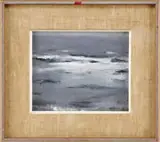 Philip Cecil Malicoat, The Cold Sea, Oil on canvas seascape shows a white and gray ocean with gray sky