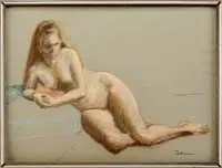 Boru, The Reclining Nude, Pastel sketch of a reclining nude woman