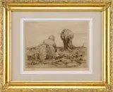 Sears Gallagher, The Clam Diggers, Etching scene shows two figures on a shoreline digging clams. Pencil signed lower left