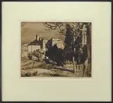 Sir Frank Brangwyn, Assisi, Etching shows a large building with trees. Pencil signed lower right