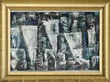 William Thon, Abstract, Gouache and light oil on card paper scene shows white triangles interspersed with other shapes
