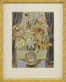 Marguerite Zorach, Lithograph & Photo, 1) Color lithographs showing a pitcher of flowers in front of a window with gray curtains