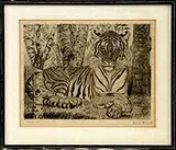 Eduard Wiiralt, Reclining Tiger (Lamav Tiiger), Etching shows a tiger lying amongst trees