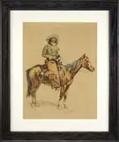 Frederic Remington, An Arizona Cowboy, Chromolithograph shows a cowboy on horseback with all his accessories