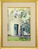 Henry Plympton Spaulding, The Wisteria Entrance, Fine watercolor of a doorway entrance to a Colonial house. The entrance 2/3 covered with purple Wisteria