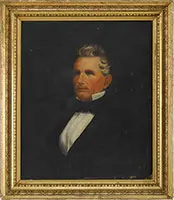 Mary Mamie Lockett Thompson, Portrait of Governor Andrew Barry Moore, Oil on canvas half-portrait of a gentleman wearing black coat and white shirt
