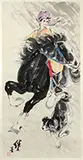 Hanging Scroll, China, Liu Jilu, Untitled, Ink and color on paper, finely depicting a Mongolian girl riding a horse