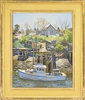 Thomas M. Nicholas, Fishing Pier, Birch Harbor, Oil on masonite