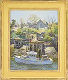 Thomas M. Nicholas, Fishing Pier, Birch Harbor, Oil on masonite