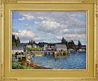 Thomas M. Nicholas, Harbor at Port Clyde, Me, Outstanding oil on canvas