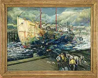 Gloucester Fishing Boat “Diane by John R. Grabach, Large oil on canvas mounted to wood panel, sold Feb 2014