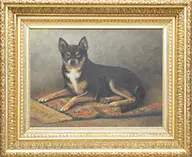 Percy Sanborn, Portrait of a Dog on Oriental Rug, Oil on canvas