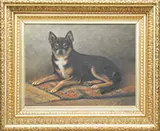 Percy Sanborn, Portrait of a Dog on Oriental Rug, Oil on canvas