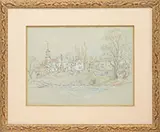 Reynolds Beal, Springtime in Rockport, Crayon, pastel & pencil on blue paper
