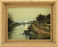 Gloucester Bay Sunset by Dennis Sheehan, Oil on canvas, sold Feb 2014
