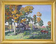 Thomas M. Nicholas, New England Sugar Shack, Large oil on canvas