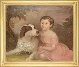 Unsigned, Child in Pink with Dog in Landscape, Oil on canvas