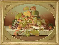 Still Life with Fruit & Basket by Unsigned, Oil on canvas laid on masonite, sold Feb 2014