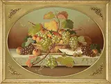 Unsigned, Still Life with Fruit & Basket, Oil on canvas laid on masonite