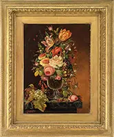 Eva Schütz, Flowers in a Glass Vase, Oil on canvas