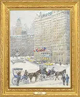 Guy A. Wiggins, Snowstorm Over the Plaza New York City, Oil on canvas