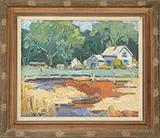 Walter Farndon, Farmhouse Near Pond, Oil on canvas