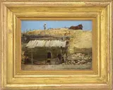 Jervis McEntee, Horse & Cart with Figure Atop a Mine Shaft, Oil on canvas affixed to masonite