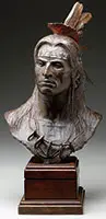 Jud Hartmann, Native American Brave, Bronze Mounted on a stepped wood plinth
