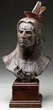 Jud Hartmann, Native American Brave, Bronze Mounted on a stepped wood plinth