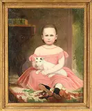 Unsigned, Folk Art Portrait of a Girl & Her Cat, Oil on canvas