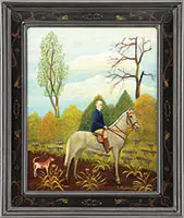 A Rider & His Dog by Lawrence Lebduska, Oil on canvasboard, sold Feb 2014
