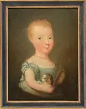 Unsigned, Half Portrait of a Child in Blue Dress with Kitten, Oil on canvas