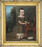 Unsigned, Portrait of a Child with Horse Pull Toy, Oil on canvas