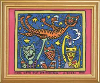 James Rizzi, Cool Cats Out Drinking, Gouache on paper