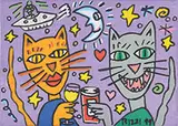 James Rizzi, Two Cats Toasting, Acrylic on canvas