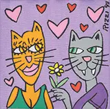James Rizzi, Love Cats, Acrylic on canvas