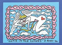 Cupid in the Clouds by James Rizzi, Gouache on blue paper, sold Feb 2014