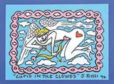 James Rizzi, Cupid in the Clouds, Gouache on blue paper