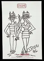 Three Works by James Rizzi, 1) Cat People Marker on hotel stationary (during the 96′ Olympics, GA), sold Feb 2014