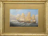 James H. Wheldon, Portrait of the American Clipper Ship “Three-Brothers, Oil on paper laid on board