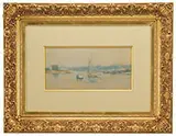 John Henry Twachtman, Sailboat Entering an Inlet, Pastel