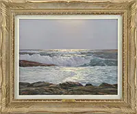 Leonard C. Lane, Moonlit Breakers, Oil on canvas