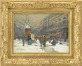 Eugène Galien-Laloue, A Busy Paris Evening, Gouache