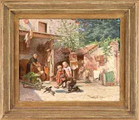 The Children’s Pet Bird by Théophile Emmanuel Duverger, Oil on wood panel, sold Feb 2014