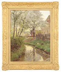 Hugo Darnaut, The Duck Pond in Spring, Oil on cradled board