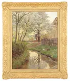 Hugo Darnaut, The Duck Pond in Spring, Oil on cradled board