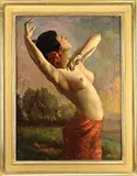 Hans Hassenteufel, Nude Dancer in Landscape, Larger oil on canvas