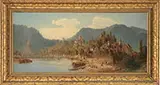 Village at the Rivers Edge by Andreas Achenbach, Oil on canvas, sold Feb 2014